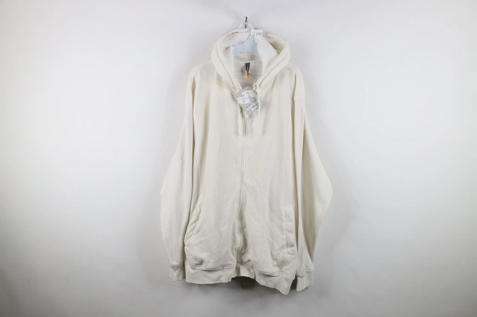Deadstock Vintage 90s Y2K Streetwear Mens 3XL Blank Thermal Waffle Knit Hoodie