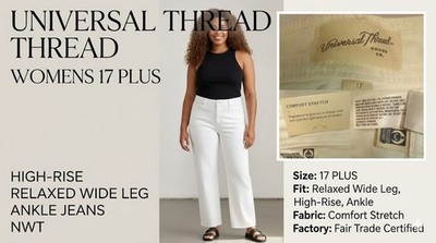 Universal Thread Womens White High Rise Relaxed Wide Leg Ankle Jeans 17 Plus NWT