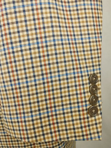 Paul Frederick Mens 42L Multicolor Sport Coat Blue Tan Gingham Check Wool Jacket - Picture 10 of 18