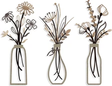 3pcs Metal Flowers Wall Arts-Rustic Décor Metal Wall Art Black Minimalist Flower