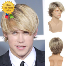 Mens Blonde Wig Short Layered Natural Synthetic Heat Resistant Wigs Halloween