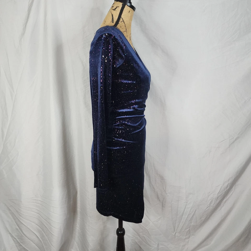Vestido Vaina HONEY & ROSIE Talla XS Asimétrico Azul Terciopelo Metálico Brillante Foto 3 de 4