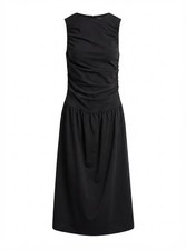 Boohoo Midi Dress Sleeveless Ruched Drop Waist US 12 Black Shoulder Strap Flaw