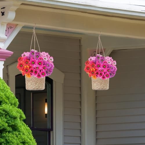 2 Pcs Artificial Hanging Flower Baskets, Faux Silk UV Resistant Daisy in Pot - Bild 7 von 8