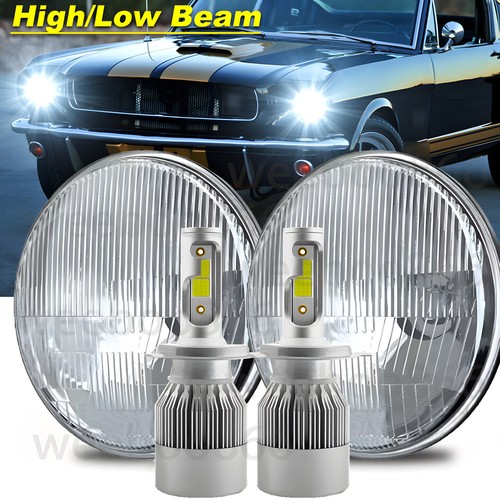 Pair Fit 1965 -1973 Ford Mustang 7 Inch Round Led Headlights Hi/Lo Beam - Picture 1 of 11