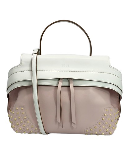 Rare TOD'S Hand Shoulder Bag Tote Purse 2way White Pink Auth