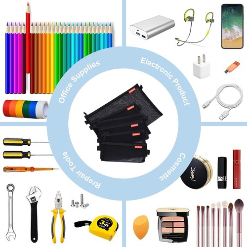 Anhänger Netz Reißverschluss Etui 5 Stück leicht A4 A5 A6 Federmäppchen, schwarz-1  - Bild 5 von 9