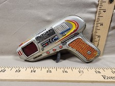 Vintage Shudo Astro Ray Gun Tin Litho Friction Space Toy Works No Sparker