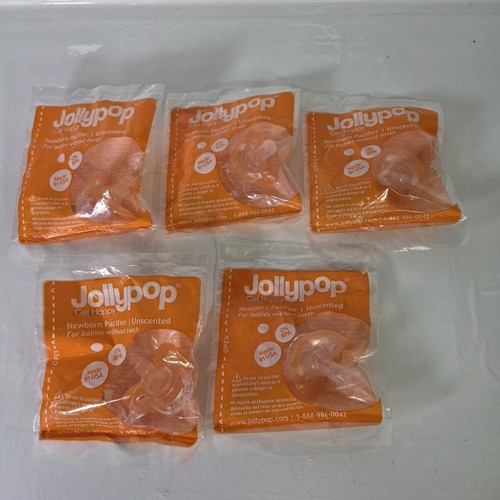 New, 5 Count, Razbaby Jollypop Newborn Baby Pacifier, Unscented, 0-3 MO, Orange - Picture 5 of 9