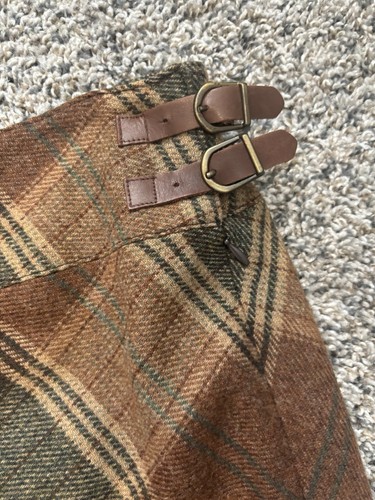 Lauren Ralph Lauren Maxi Plaid Wool Skirt Womens 16 Equestrian Buckle Academia - Picture 2 of 10