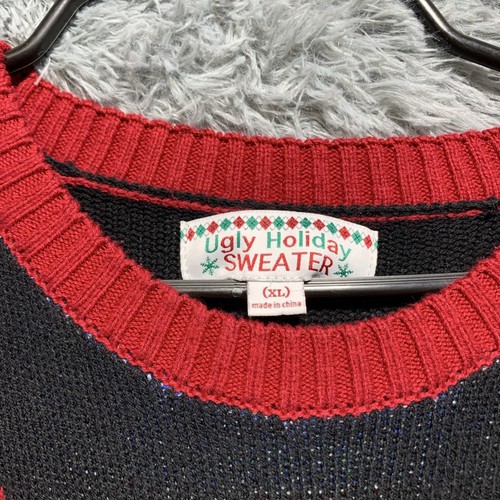 Mens Ugly Holiday Sweater Let It Glow Deer With Lights SZ XL Black Red - Picture 3 of 4