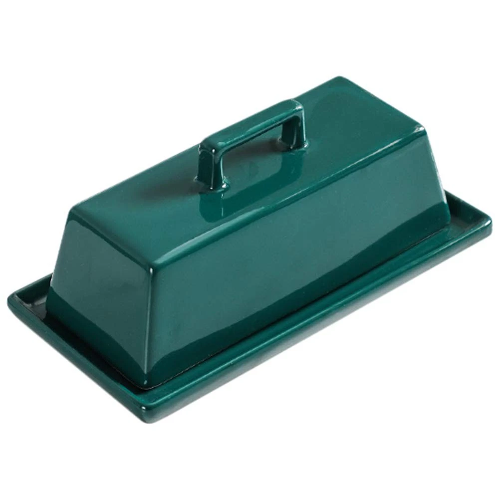 Porcelain Butter Dish with Lid, Pure Green-7.5 inch