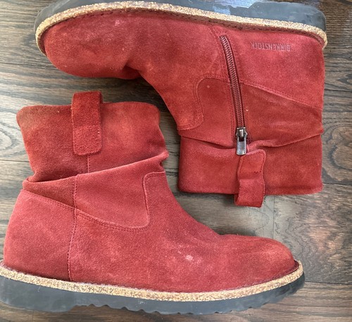 Birkenstock Suede Ankle Zipper Boots Size Women’s 6 / 37 Rust Outlined Footprint - Picture 2 of 6
