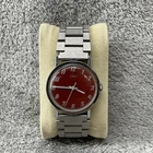 Vintage Timex Watch Mens Red Face Silver Tone Manual Wind Up READ