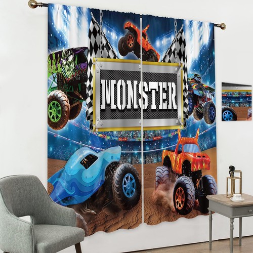 Tractor Truck Curtains for Boys Bedroom 42Wx63H Inch Rod Pocket Cartoon Racing - Picture 3 of 4