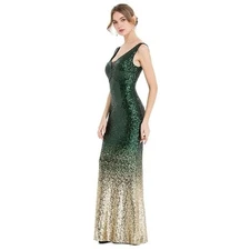 Angel-fashions Women's V Neck Glitter Sequin Gatsby 20s Flapper Evening Dress Sm