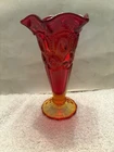 VTG Fenton Amberina Moon & Star Vase.Glass L.E.Smith known for their Pottery.14o