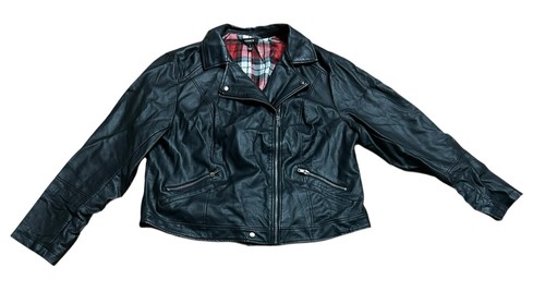 Torrid Damen Motorradjacke schwarz Kunstleder Größe 3XL Bikercore kariert gefüttert - Bild 12 von 12