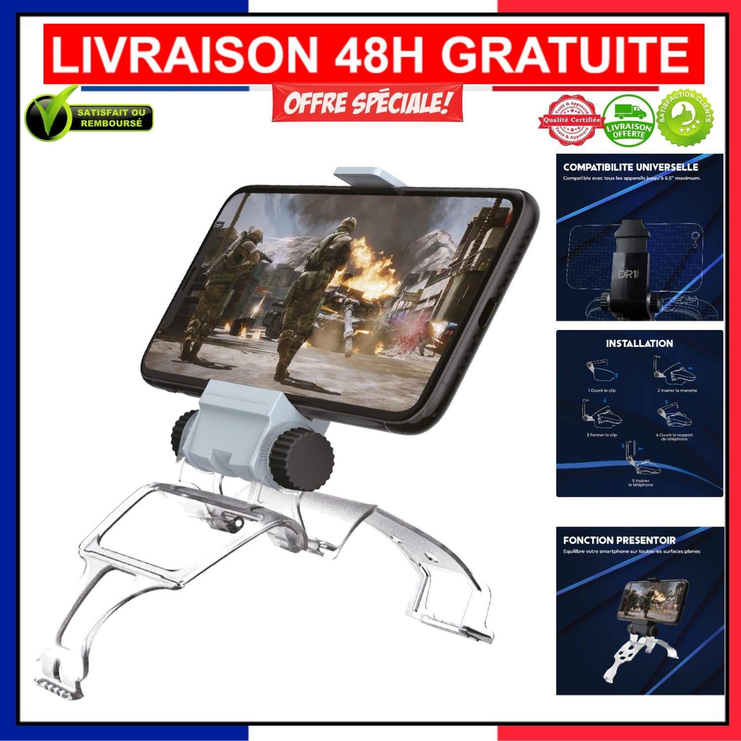 GameGripX+ Support Téléphone Xbox One Ajustable et Léger en Carbone Noir
