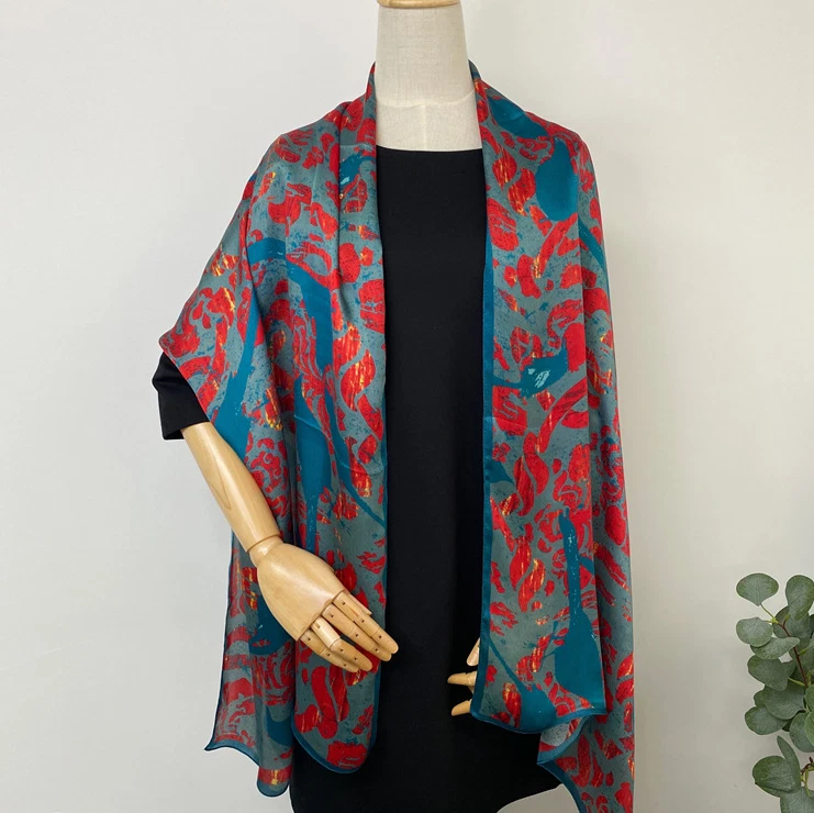 100% Silk Mulberry180X65cm Scarf For Women Neckerchief Wrap Red Totem Print new