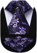 Men Floral Ties Woven Classic 3.4" Necktie Set Formal Tie Pocket Square for Wedd