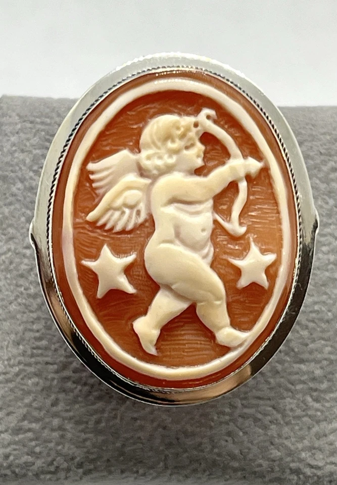 Anello In Argento Con Cammeo Corniola 30mm Ovale - Cupido - Immagine 2 di 4