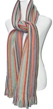 Drake's Lambswool and Angora Stripped Scarf W Fringe Made In Scotland! 68x 8.5" 