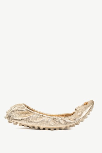 Louis Vuitton Lemon Metallic Gold Pebbled Leather Bow Scrunch Flats, Size US 8.5 - Picture 2 of 11