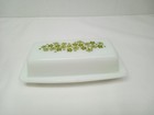 Pyrex Crazy Daisy Spring Blossom Green Milk Glass Butter Dish w/lid 72-B