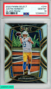 2020 PANINI SELECT JUSTIN HERBERT #244 SILVER PRIZM ROOKIE RC PSA 10 GEM MT