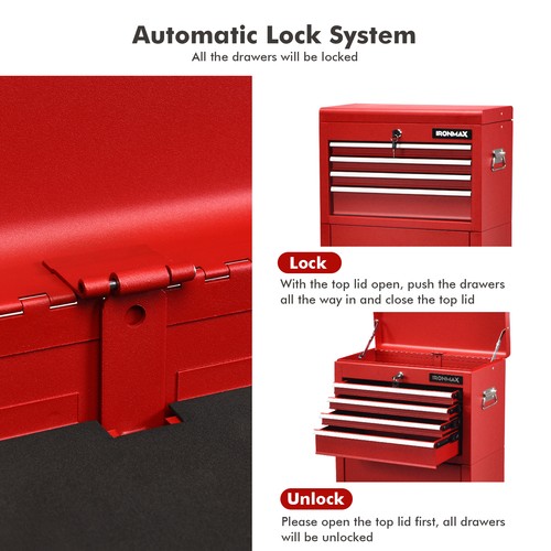 6-Drawer Rolling Tool Chest Storage Cabinet Toolbox Combo Locking W/ Riser Red - Picture 10 of 12