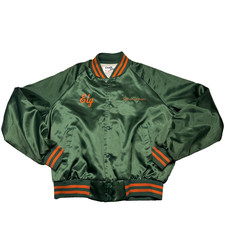 Vintage Chalk Line Jacket Womens Large Green Satin Cheerleader Varsity USA 80s