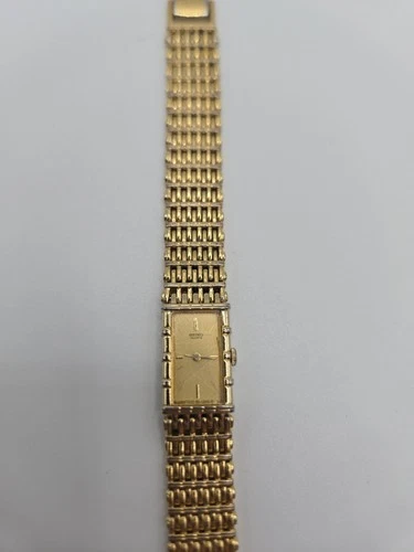 Vintage Seiko Tank Watch Women 12mm Champagne Dial Gold Tone 2e20-6109