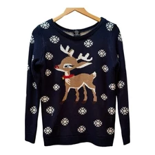 Rue 21 Navy Reindeer Christmas Holiday  Lightup Sweater Size S
