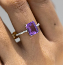 925 Sterling Silver Ring Emerald Cut Amethyst Ring Anniversary Ring Gift For Her