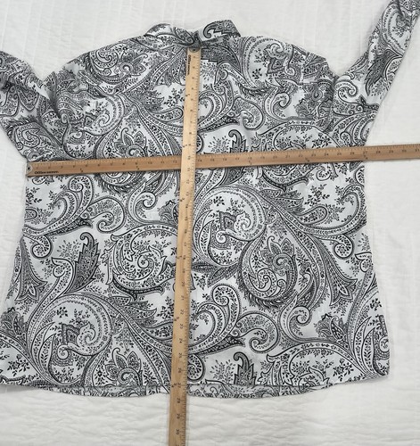 LAUREN RALPH LAUREN Womens 3X Paisley Button Up Shirt Black White Cotton - Picture 7 of 8