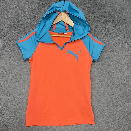Puma Hoodie Shirt Jugend Gr. 7/8 orange/türkis Kurzarm Activewear Pullover Tee - Bild 1 von 6