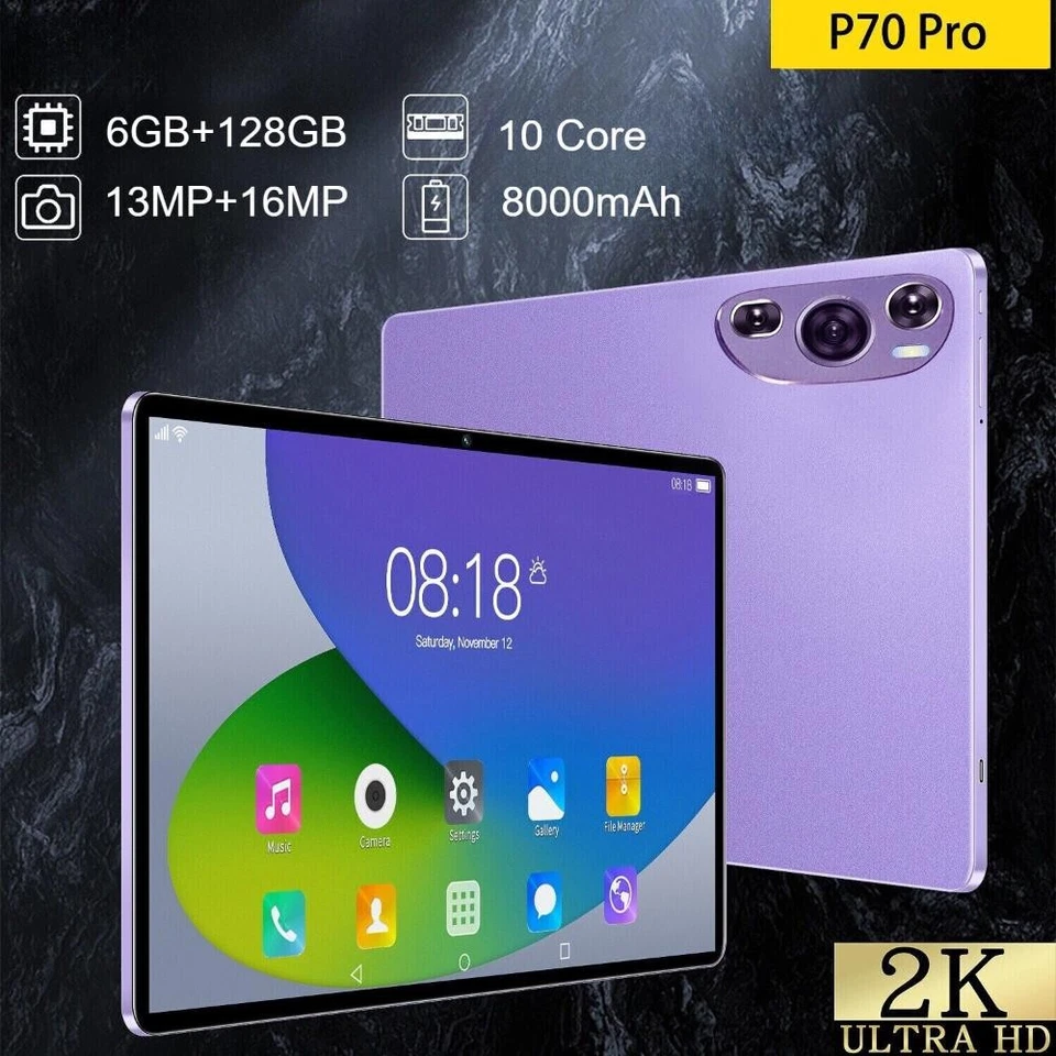 P70 Pro Tablet PC Android 12 10.1'' 16+512GB 13+16MP 8000mAh Wifi Dual Camera - Image 4 of 4