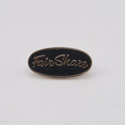 Fair Share Oval Lapel Pin 3/4'' Gold Tone Black Enamel Vintage Style