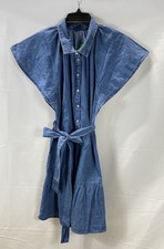Gap Women's NWT Denim Shirtdress Blue Flutter Sleeve Tie Waist Tiered Size L