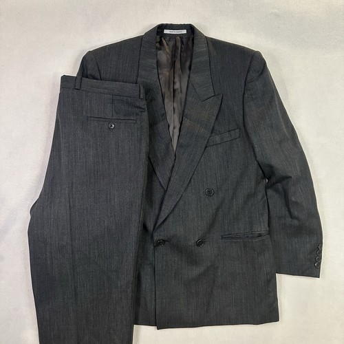 Yves Saint Laurent Double Breasted Suit Black Gray Made in France 42M | 34W 30L