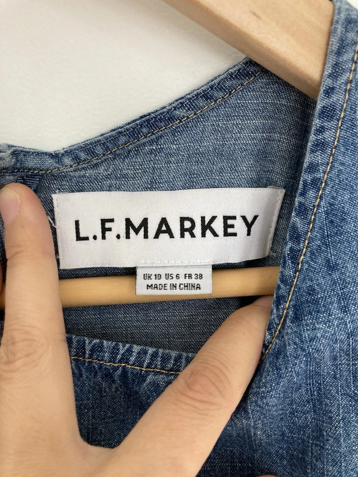 LF Markey Vestido Denim Talla 6 100% Algodón Bolsillos Mangas Campana  Foto 3 de 4