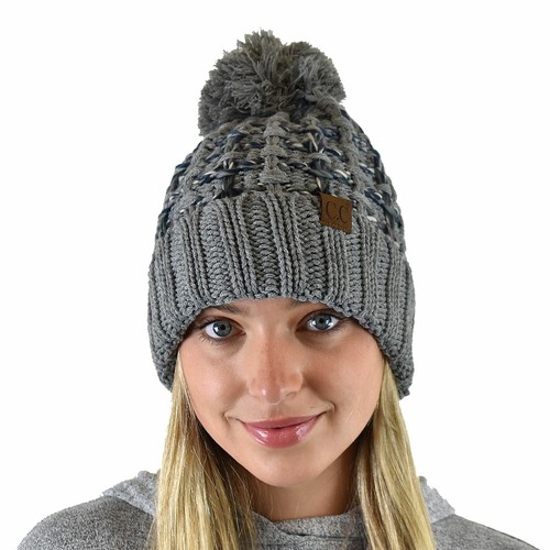 C.C Winter Warm Chunky Thick Ombre Double Slipstitch Knit Pom Cuff Beanie - Imagen 20 de 27