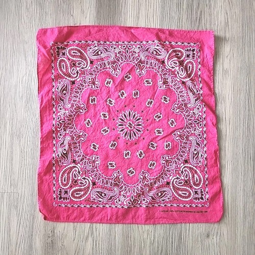 Vtg Western Style Bandana Hankerchief Paisley Retro Pink USA Design 20x19" READ