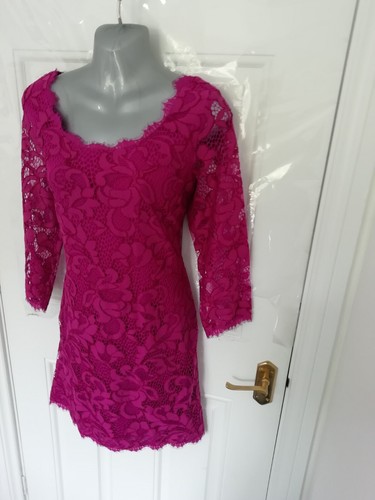 DIANE VON FURSTENBERG 12 UK (US 8) rosa Spitze Anlass Bleistiftkleid gefüttert B/Reißverschluss - Bild 3 von 10