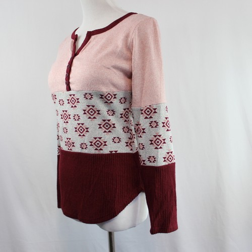 No Boundaries Juniors' Henley Pullover Top & Scrunchie Set Size S Pink Gray - Picture 4 of 8