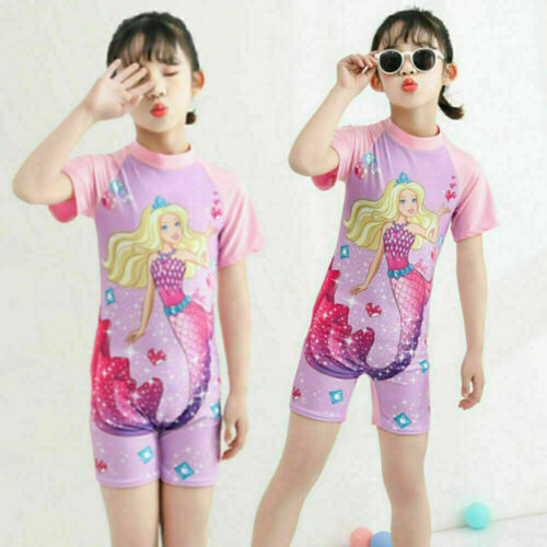 Kid' Boy Girl One Piece Swimming Costume Swimwear Swimsuit Short Sleeve Sun Suit - Picture 3 of 20