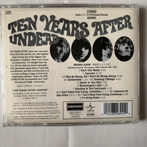 TEN YEARS AFTER-UNDEAD-DERAM Records-1968 Produced by Mike Vernon - Picture 2 of 4