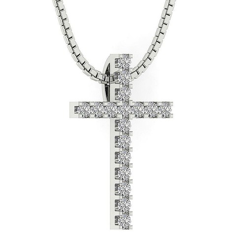 I1 G 0.45Ct Natural Diamond Cross Pendant Necklace Prong Set White Gold 0.85Inch - Picture 3 of 6