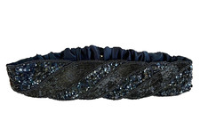 VTG Beaded and Sequins Black Elastic Cummerband Belt size S PERFECT